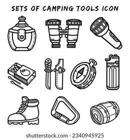 Camping tools icon vector collection set