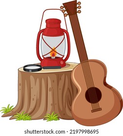 Herramientas de acampar en la ilustración de fondo blanco