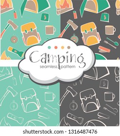 camping tools seamless patterns colorful icons