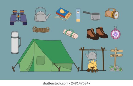 Camping tools set vector image