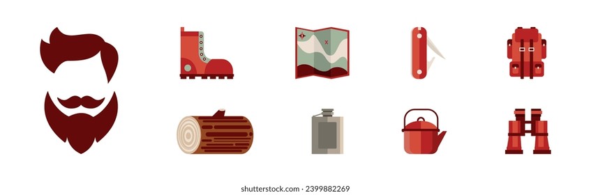 Camping Tourism Icon and Adventure Object Vector Set