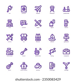 Camping and Tourism icon pack for your website, mobile, presentation, and logo design. Camping and Tourism icon basic line gradient design. Vector graphics illustration and editable stroke.