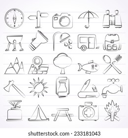 Camping and tourism icons - vector icon set