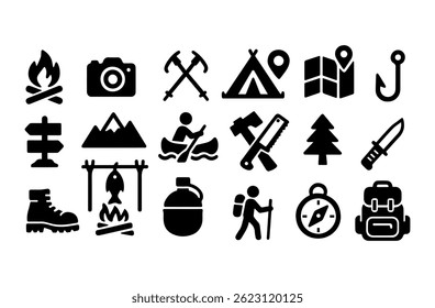 Camping, tourism linear icon. Silhouette vector illustration, isolated on background.