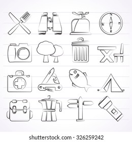 Camping, tourism and travel icons - vector icon set