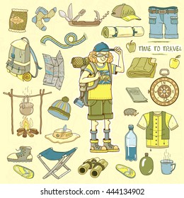 Camping. Tourism. Vector camping.