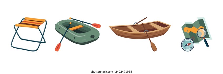 Camping and Tourist Equipment Object and Items Vector Set