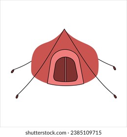 Camping, tourist, military tent for expedition in doodle style. Summer camp, outdoor recreation, picnic, camping equipment, tourism. Vector illustration on a white background.