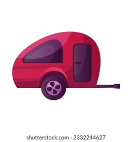Camping trailer. Active recreation, tourists, summer vacation. Traveler camp at nature trees. Hiking, travel activity. Vector