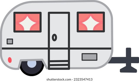 Camping Trailer in Cartoon Style. Vacation travel concept. Vector Illustration of a Trailer for a Mobile Home on Wheels