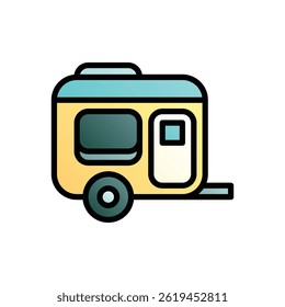 Camping trailer. Editable vector icon, coloured with outlined stroke.