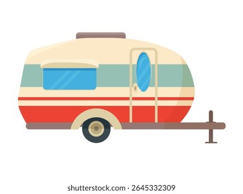 Reboque de acampamento, Viagem à floresta. Clipart de vetor plano, ilustração com plano de fundo isolado.