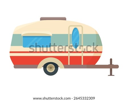 Camping trailer , Forest travel. Flat vector clipart, illustration with isolated background.