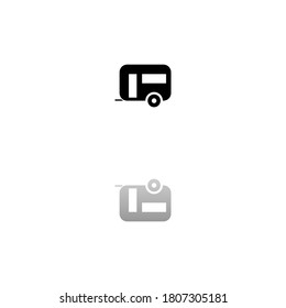 Camping trailer house. Black symbol on white background. Simple illustration. Flat Vector Icon. Mirror Reflection Shadow. Can be used in logo, web, mobile and UI UX project