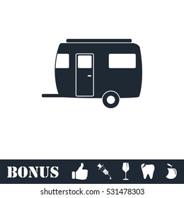 Camping trailer house icon flat. Vector illustration symbol and bonus pictogram