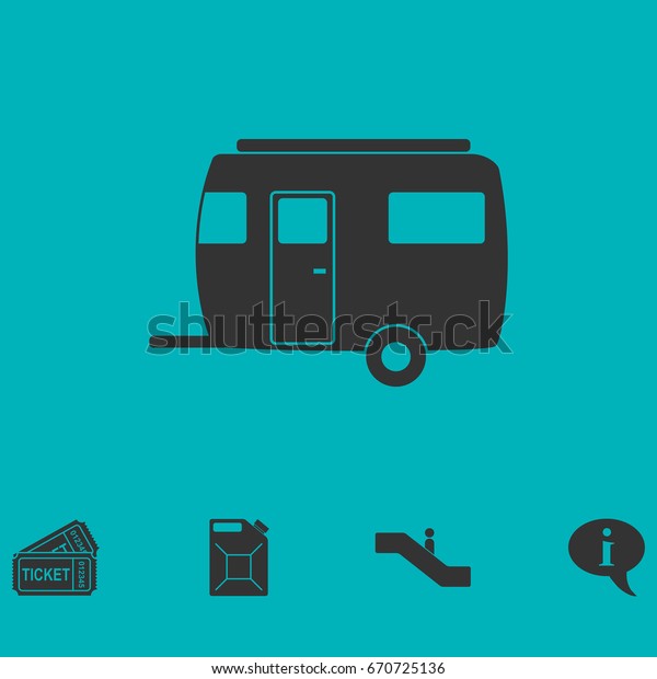 Camping trailer house icon flat. Simple vector\
symbol and bonus icon