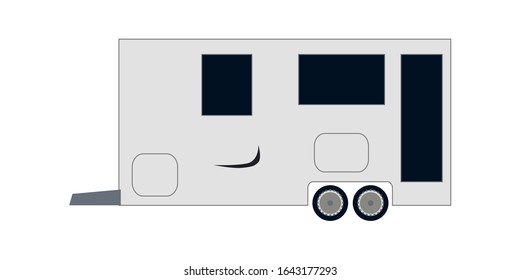 Camping trailer isolated on a white background. Rv home truck flat vector illustration. Modern mobile home for rural and natural recreation. Recreational vehicles for family tourism and leisure.