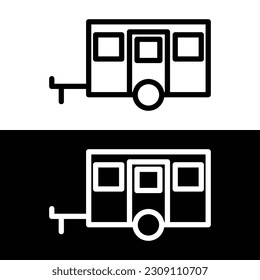 camping trailer line icon on white and black background