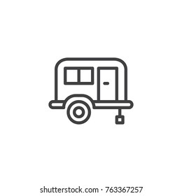 Camping trailer line icon, outline vector sign, linear style pictogram isolated on white. Mobile home trailer symbol, logo illustration. Editable stroke