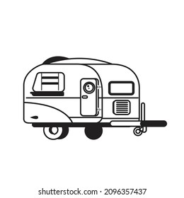 Camping trailer outline vector icon. Horse trailer, box trailer camping, traveling and vacation car icons.
