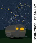 Camping trailer under the stars sky 