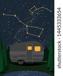 Camping trailer under the stars sky 