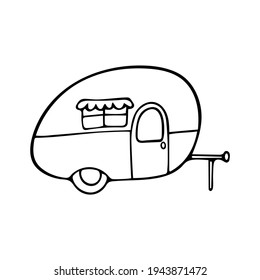 Camping Trailer Vektorsymbol im Doodle-Stil.  Mobilheim auf Rädern für Tourismus und Reise.