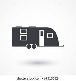 Camping trailer vector icon. Vacation sign. Travel and recreation symbol. Logo graphic design concept. Logotype, icon, template in web and print