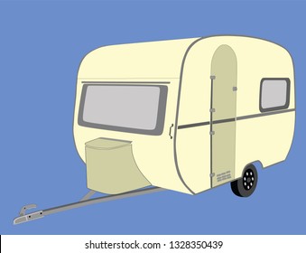 Camping trailer vector illustration isolated on background. Camp moving home. Outdoor weekend activity for family. Mobile house for travelers people. 