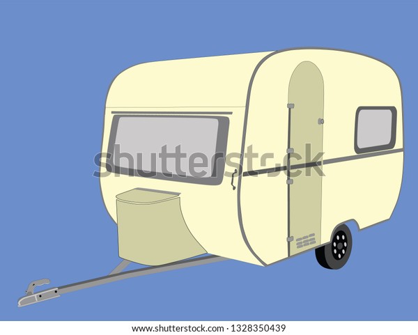Camping trailer vector illustration\
isolated on background. Camp moving home. Outdoor weekend activity\
for family. Mobile house for travelers people.\
