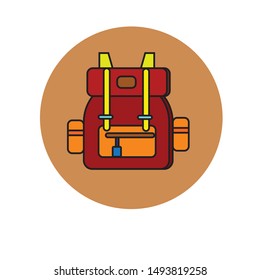 Camping and travel backpack icon  vector illustration isolated on white background. Tourist back pack, camp knapsack, hike bag. Mountain hiking equipment, outdoor adventure gear in flat design.