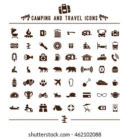 camping and travel icons set