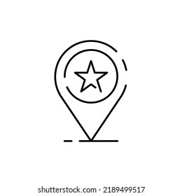 Camping, travel and picnic icon. Line style icons for web and design. Contains such as tent, compasses, mountain and other camping equipment. Camp location or area sign 