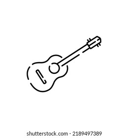 Camping, travel and picnic icon. Vector outdoor season theme in autumn or spring. Guitar and music 