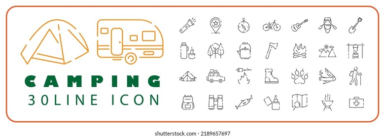 Camping, travel and picnic line icons set. Hiking and Outdoor Line Icons Set. Vector Collection of Modern Thin Outline Camping Symbols