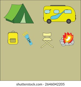 acampar, viajar, viagem, natureza, viagem, 
design vetorial.