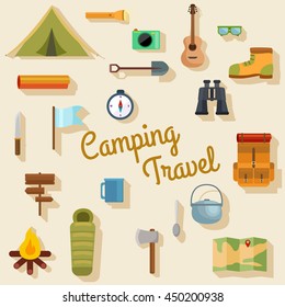 camping travel vector icons set 