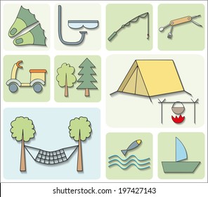 Camping and traveling icons set