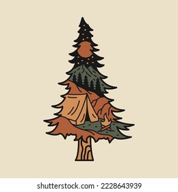 camping and tree graphic illustration vector art t-shirt design