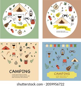 Camping trip cards set. Vector illustration for flyear, magazines, posters, book cover, banners.
