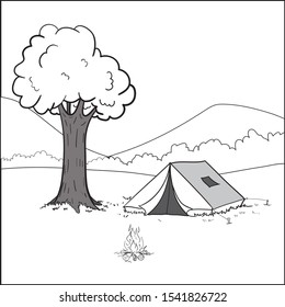 Camping trip in the forest. Handsfree cartoon vector drawn