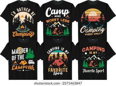 Camping tshirt design bundle, retro Vintage camping T-shirt, Mountain adventure t shirt graphic,