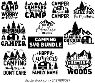 Camping T-shirt Design Bundle,Happy Camper Svg,Camping Svg,Adventure Svg,Hiking Svg,Camp Saying,Camp Life Svg,Svg Cut Files, Png,Mountain T-shirt,Instant Download svg