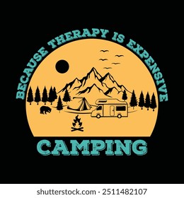 Camping T-shirt Design Hiking Mountain design campfire Vector file