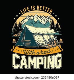 Camping t-shirt design, Camping retro vintage vector t-shirt design, t-shirt design for camp lover