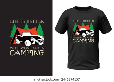 Diseño de camiseta de camping y archivo vectorial