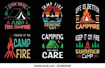 Camping t-shirt design vector graphics. weekend forecast camping with a chance of drinking. Bundle of camping t-shirt design. Fire camp t shirt design.