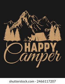 Camping T-shirt Design. Vintage Sunset. Using Vector Elements. 