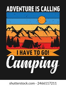 Camping T-shirt Design. Vintage Sunset. Using Vector Elements. 
