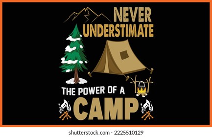 Camping T-shirt Line Art Design, Camping Vector, and Illustration Line Art Design.